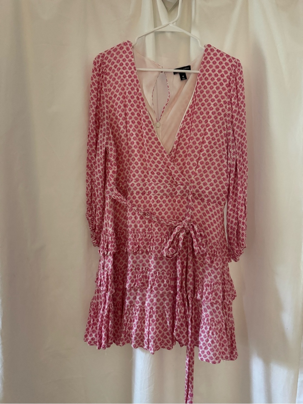 Aqua Pink Floral Long-Sleeve Wrap Dress